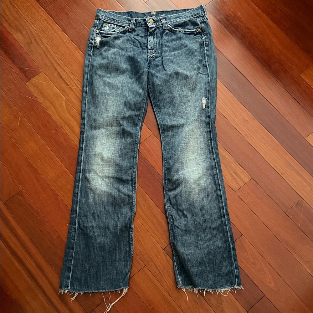 7 For All Mankind Distressed Blue Boot Cut Jeans Size 28” waist